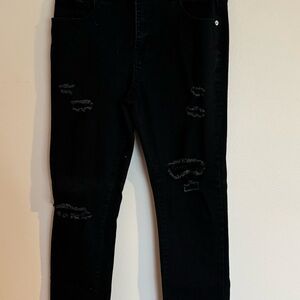 Fashion Bug Black Straight Leg Ripped Jeans